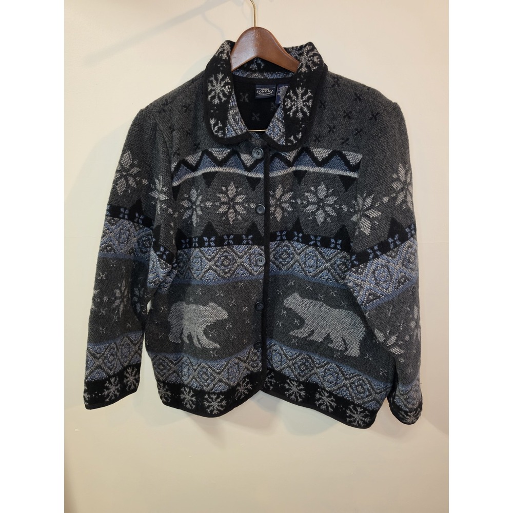 Genuine Sonoma Jean Co XL Bear Fair Isle Nordic Wool Blend Cardigan Ski Lodge